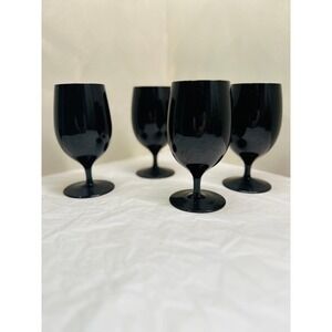 Libbey Black Amethyst Water Goblets Set 4 6in